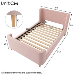 Lit d'enfant Lit rembourré,lit simple lit traîneau, 90 x 200 cm, Pour garçons & filles, Rose,Sans matelas