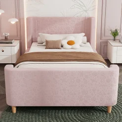 Lit d'enfant Lit rembourré,lit simple lit traîneau, 90 x 200 cm, Pour garçons & filles, Rose,Sans matelas