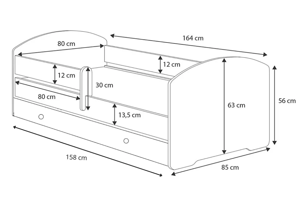 Lit d'enfant LUK avec tiroir et tringle 160x80 Shark