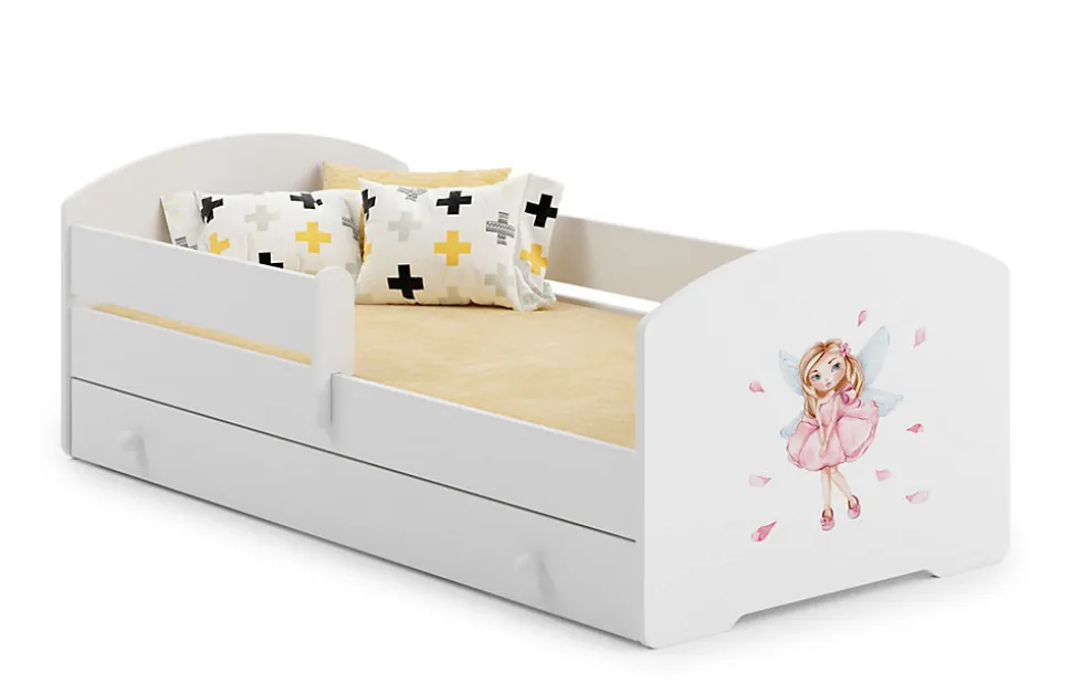 Lit d'enfant LUK avec tiroir et barreaux 160x80 Fille avec ailes