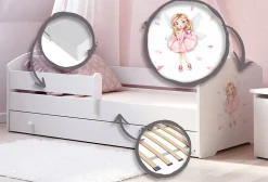Lit d'enfant LUK avec tiroir et barreaux 160x80 Fille avec ailes