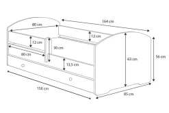 Lit d'enfant LUK avec tiroir et barreaux 160x80 Fille avec ailes