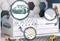 Lit d'enfant LUK avec tiroir et tringle 140x70 Police
