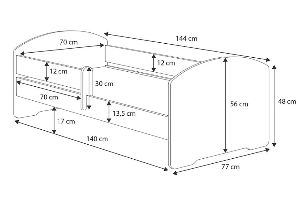Lit d'enfant LUK avec tiroir et tringle 140x70 Princesse en couronne