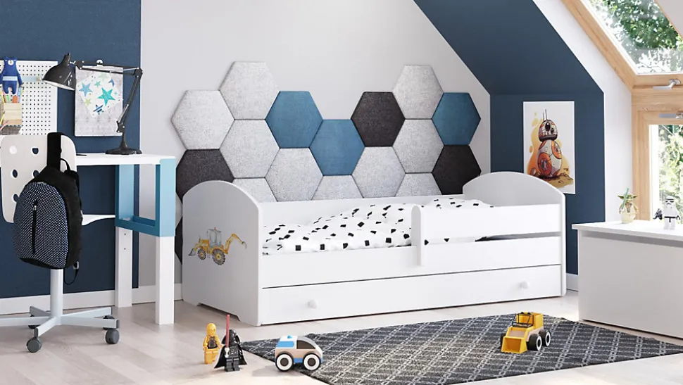 Lit d'enfant LUK avec tiroir et barreau 160x80 Yellow digger