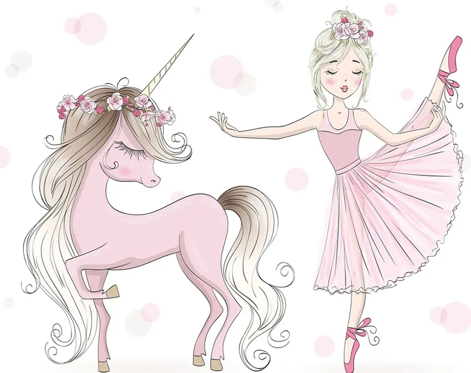 Lit d'enfant LUK avec tiroir et tringle 140x70 Fille avec licorne