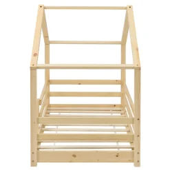 Lit d'Enfant Maison avec Barreaux de Sécurité Knätten Pin 90 x 200 cm Bois Naturel en.casa