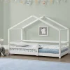 Lit d'Enfant Maison avec Barreaux de Sécurité Knätten Pin 70 x 140 cm Blanc Mat Laqué en.casa