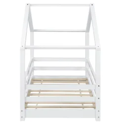 Lit d'Enfant Maison avec Barreaux de Sécurité Knätten Pin 70 x 140 cm Blanc Mat Laqué en.casa