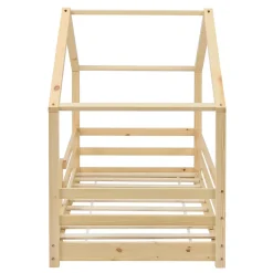 Lit d'Enfant Maison avec Barreaux de Sécurité Knätten Pin 70 x 140 cm Bois Naturel en.casa