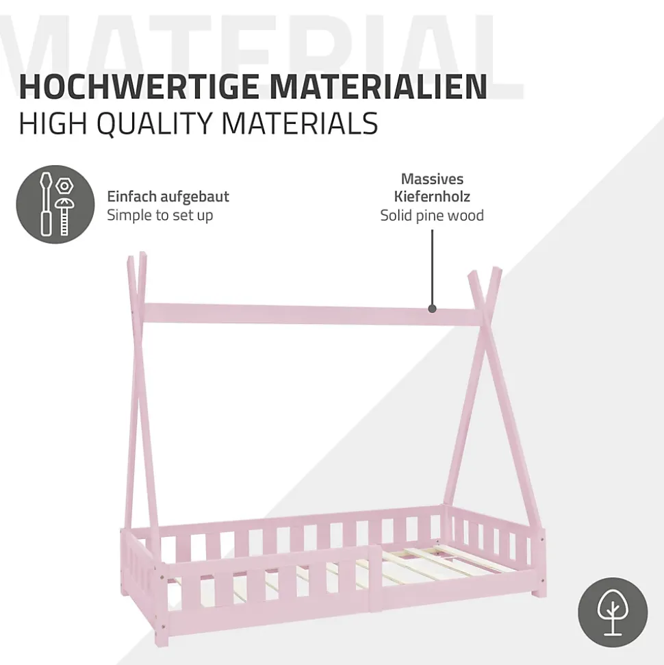 Lit d'enfant ML-Design Tipi 80x160cm rose en bois de pin massif style indien avec sommier matelas