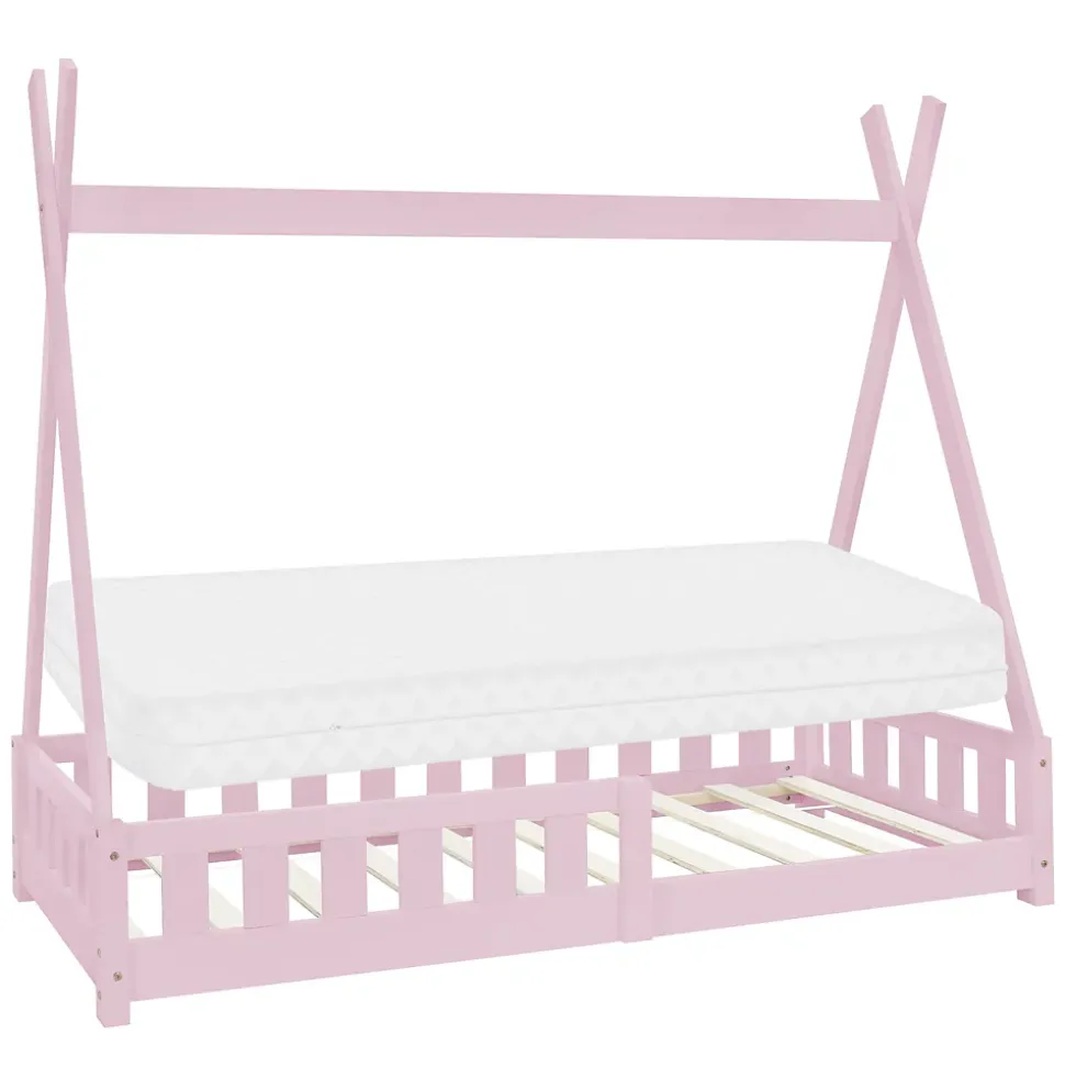 Lit d'enfant ML-Design Tipi 80x160cm rose en bois de pin massif style indien avec sommier matelas