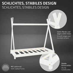 Lit d'enfant ML-Design Tipi 70x140 cm blanc simple en bois de pin sommier à lattes style indien