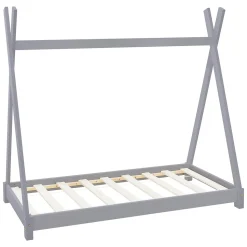 Lit d'enfant ML-Design Tipi 70x140 cm gris clair simple en bois de pin sommier à lattes style indien