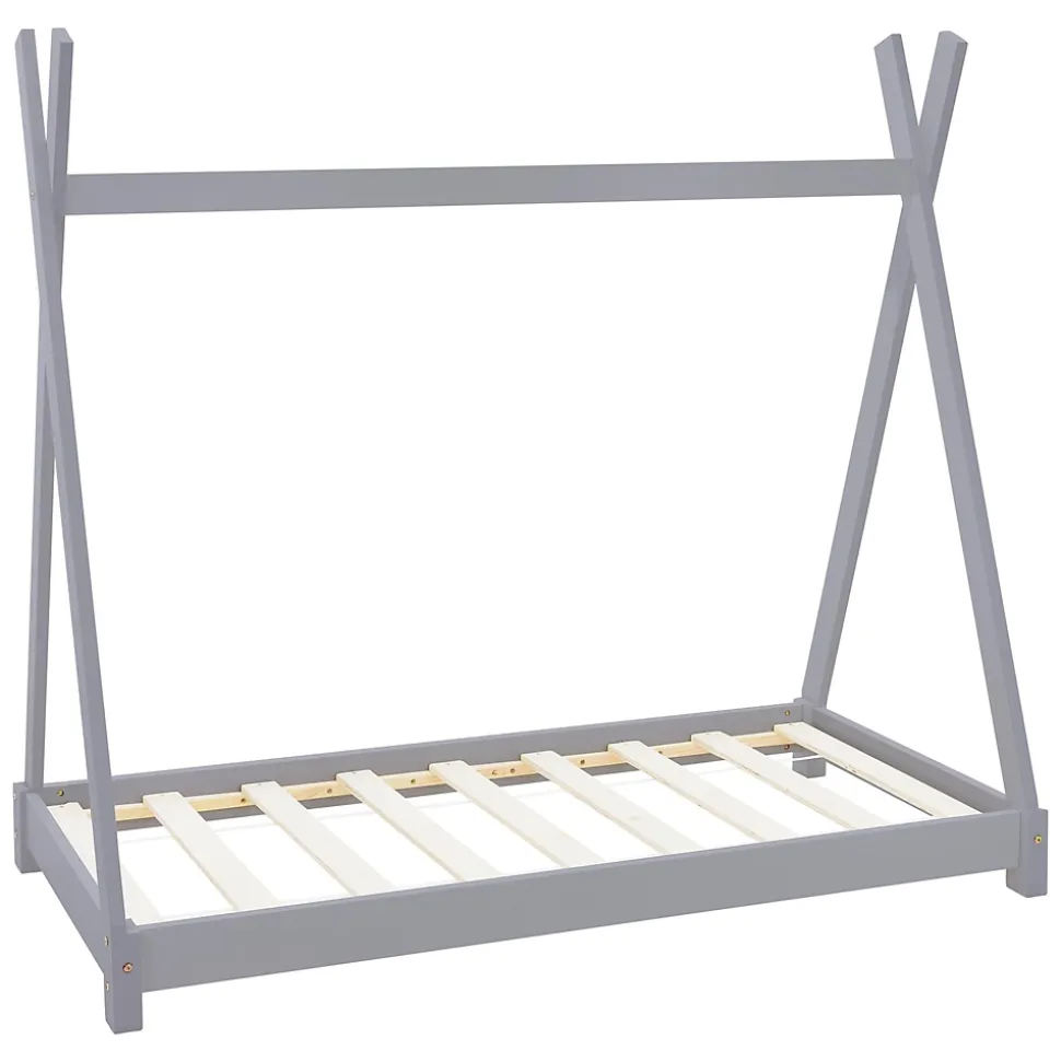 Lit d'enfant ML-Design Tipi 80x160 cm gris clair simple bois de pin avec sommier lattes style indien