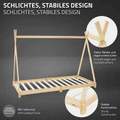 Lit d'enfant ML-Design Tipi 90x200 cm naturel simple bois de pin avec sommier à lattes style indien