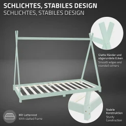Lit d'enfant ML-Design Tipi 90x200cm menthe simple en bois de pin avec sommier à lattes style indien