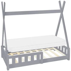 Lit d'enfant ML-Design Tipi 70x140 cm gris clair en bois de pin avec sommier matelas style indien