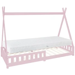 Lit d'enfant ML-Design Tipi 90x200 cm rose en bois de pin massif avec matelas H:16 cm style indien