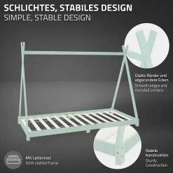 Lit d'enfant ML-Design Tipi 90x200 cm menthe en bois de pin massif style indien avec matelas H:10 cm