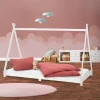 Lit d'enfant ML-Design Tipi 90x200 cm blanc simple en bois de pin avec sommier à lattes style indien