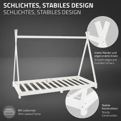 Lit d'enfant ML-Design Tipi 90x200 cm blanc simple en bois de pin avec sommier à lattes style indien