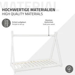 Lit d'enfant ML-Design Tipi 90x200 cm blanc simple en bois de pin avec sommier à lattes style indien
