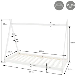 Lit d'enfant ML-Design Tipi 90x200 cm blanc simple en bois de pin avec sommier à lattes style indien