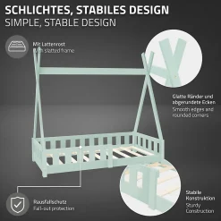 Lit d'enfant ML-Design Tipi 70x140 cm menthe en bois de pin massif avec sommier matelas style indien