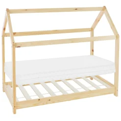 Lit d'enfant ML-Design 80x160 cm naturel en bois de pin massif style maison avec sommier et matelas