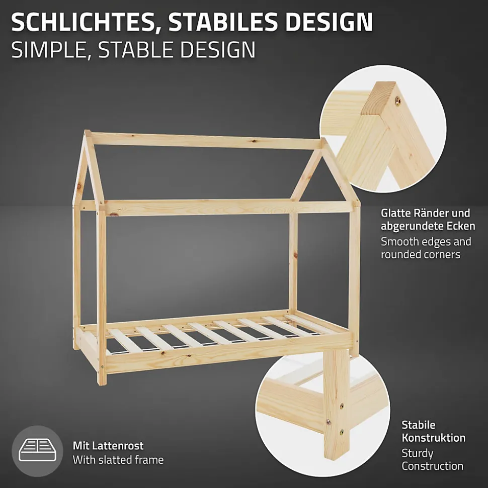 Lit d'enfant ML-Design 80x160 cm naturel en bois de pin massif style maison avec sommier et matelas