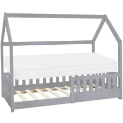 Lit d'enfant ML-Design 80x160 cm gris clair bois de pin massif style maison avec sommier et matelas