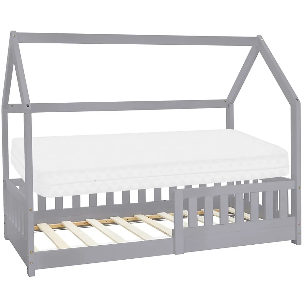Lit d'enfant ML-Design 80x160 cm gris clair bois de pin massif style maison avec sommier et matelas
