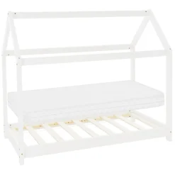 Lit d'enfant ML-Design 70x140 cm blanc en bois de pin massif style maison avec sommier et matelas
