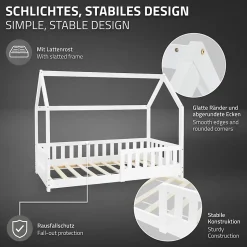 Lit d'enfant ML-Design 80x160 cm naturel bois de pin massif style maison avec matelas et protection