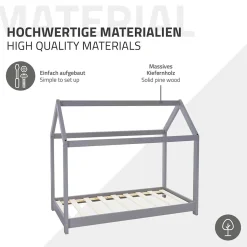 Lit d'enfant ML-Design 90x200 cm gris clair bois de pin massif style maison avec sommier et matelas