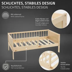 Lit d'enfant ML-Design 70x140 cm simple naturel en bois de pin avec sommier à lattes sans matelas