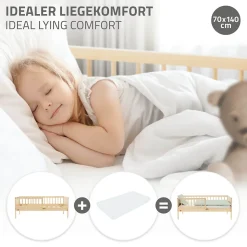 Lit d'enfant ML-Design 70x140 cm simple naturel en bois de pin avec sommier à lattes sans matelas