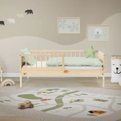Lit d'enfant ML-Design 70x140 cm simple naturel en bois de pin avec sommier à lattes sans matelas