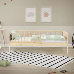 Lit d'enfant ML-Design 80x160 cm simple naturel en bois de pin avec sommier à lattes sans matelas