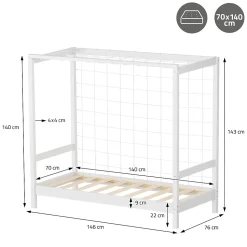 Lit d'enfant ML-Design 70x140 cm blanc en bois de pin avec but de football et sommier à lattes