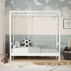 Lit d'enfant ML-Design 70x140 cm blanc en bois de pin avec but de football et sommier à lattes