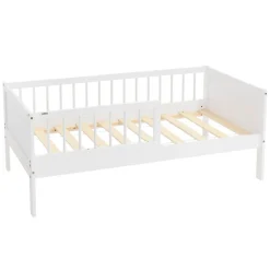 Lit d'enfant ML-Design 70x140 cm simple blanc en bois de pin avec sommier à lattes sans matelas
