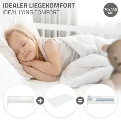 Lit d'enfant ML-Design 70x140 cm simple blanc en bois de pin avec sommier à lattes sans matelas