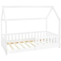 Lit d'enfant ML-Design 160x80 cm blanc en bois de pin avec toit et sommier protection contre chutes
