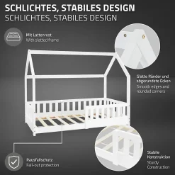 Lit d'enfant ML-Design 160x80 cm blanc en bois de pin avec toit et sommier protection contre chutes