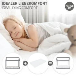 Lit d'enfant ML-Design 70x140 cm gris clair bois de pin massif structure maison avec toit et sommier