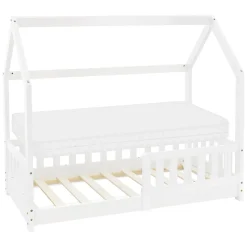 Lit d'enfant ML-Design 70x140 cm blanc en bois de pin massif style maison avec sommier et matelas