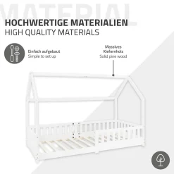 Lit d'enfant ML-Design 90x200 cm blanc en bois de pin avec toit et sommier protection contre chutes