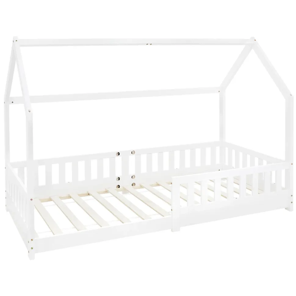 Lit d'enfant ML-Design 90x200 cm blanc en bois de pin avec toit et sommier protection contre chutes